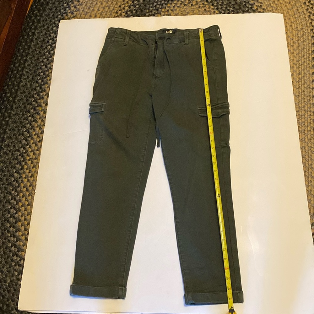 Paige Olive Green Cropped Drawstring Cuffed Cargo Jeans